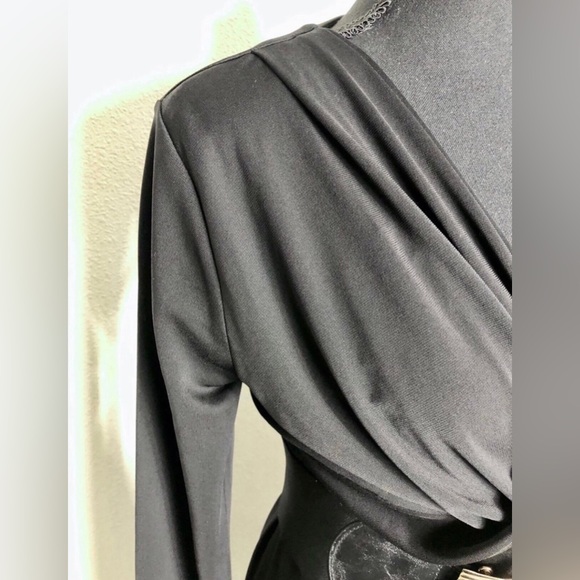 New York & Company Elegant Black Cross Front Dress - Picture 2 of 7